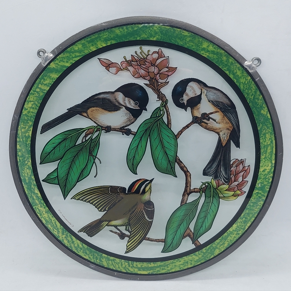 Vintage Glassmasters 1979 Suncatcher 10" Sparrows Hanging Without Chain